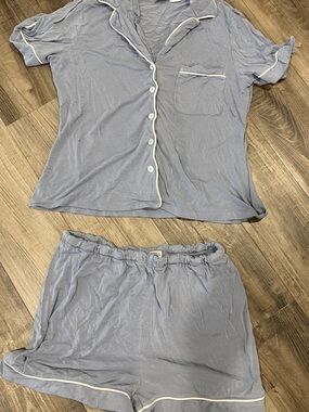 Light Blue Pajama Set with White Piping